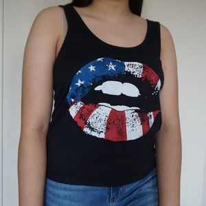 Fifth Sun American Lips Black Tank Top